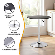 Artiss Bar Table Round Swivel Height Adjustable 62cm Modern PVC Leather Black BA-K-TB304PVC-BK
