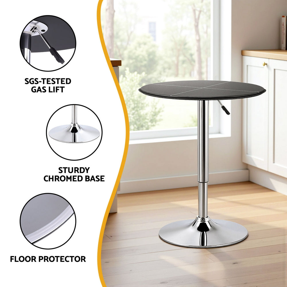 Artiss Bar Table Round Swivel Height Adjustable 62cm Modern PVC Leather Black BA-K-TB304PVC-BK