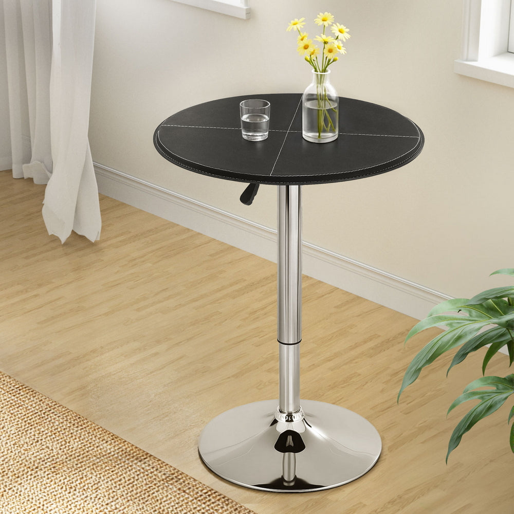 Artiss Bar Table Round Swivel Height Adjustable 62cm Modern PVC Leather Black BA-K-TB304PVC-BK