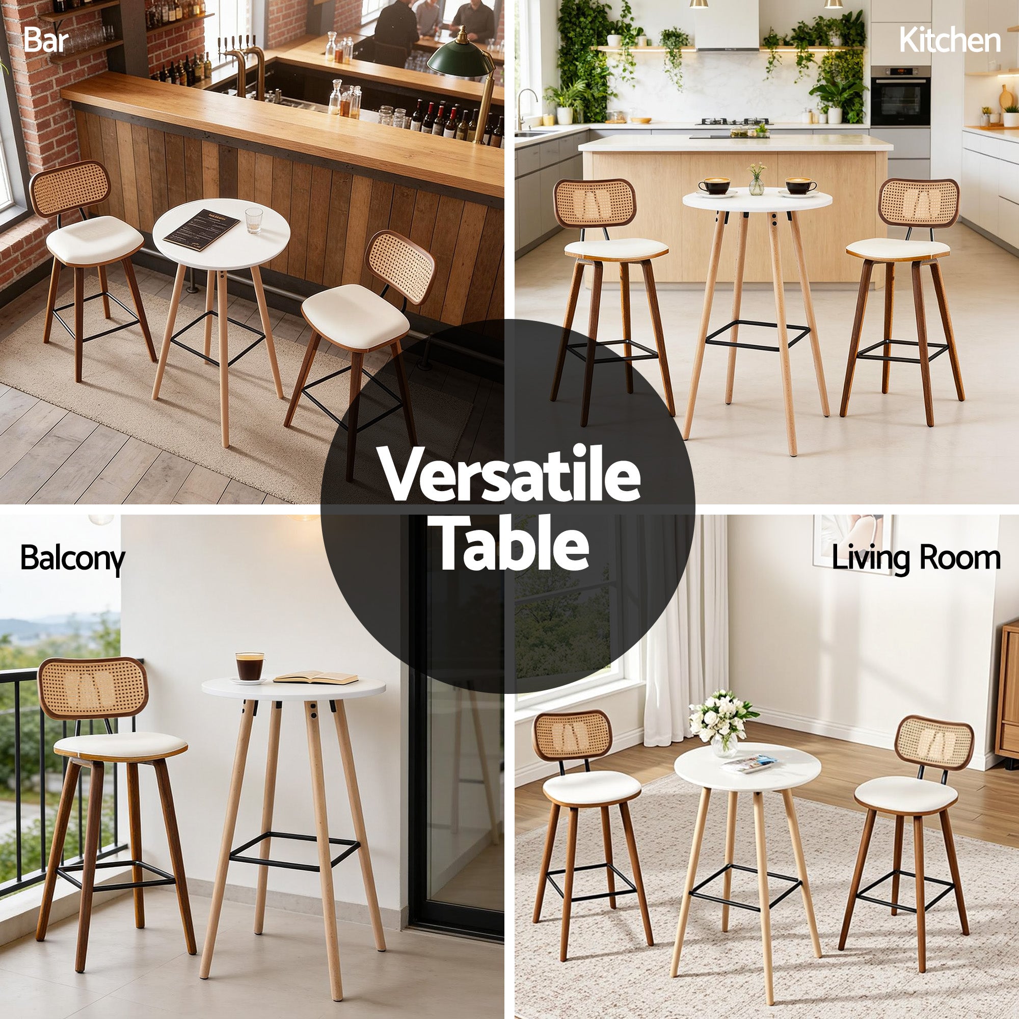 Artiss Bar Table Round Counter Kitchen Dining Desk Pub 98cm Height Wood White BA-K-TB310-WH