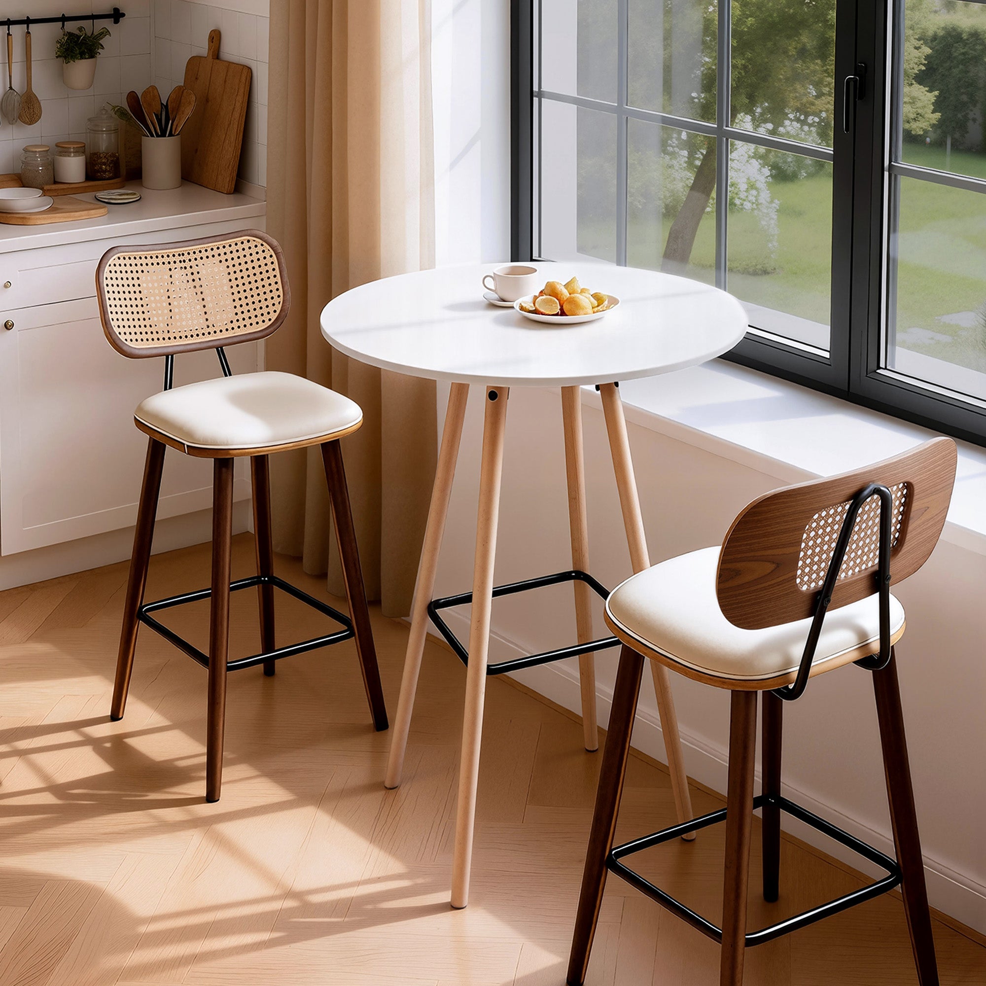 Artiss Bar Table Round Counter Kitchen Dining Desk Pub 98cm Height Wood White BA-K-TB310-WH