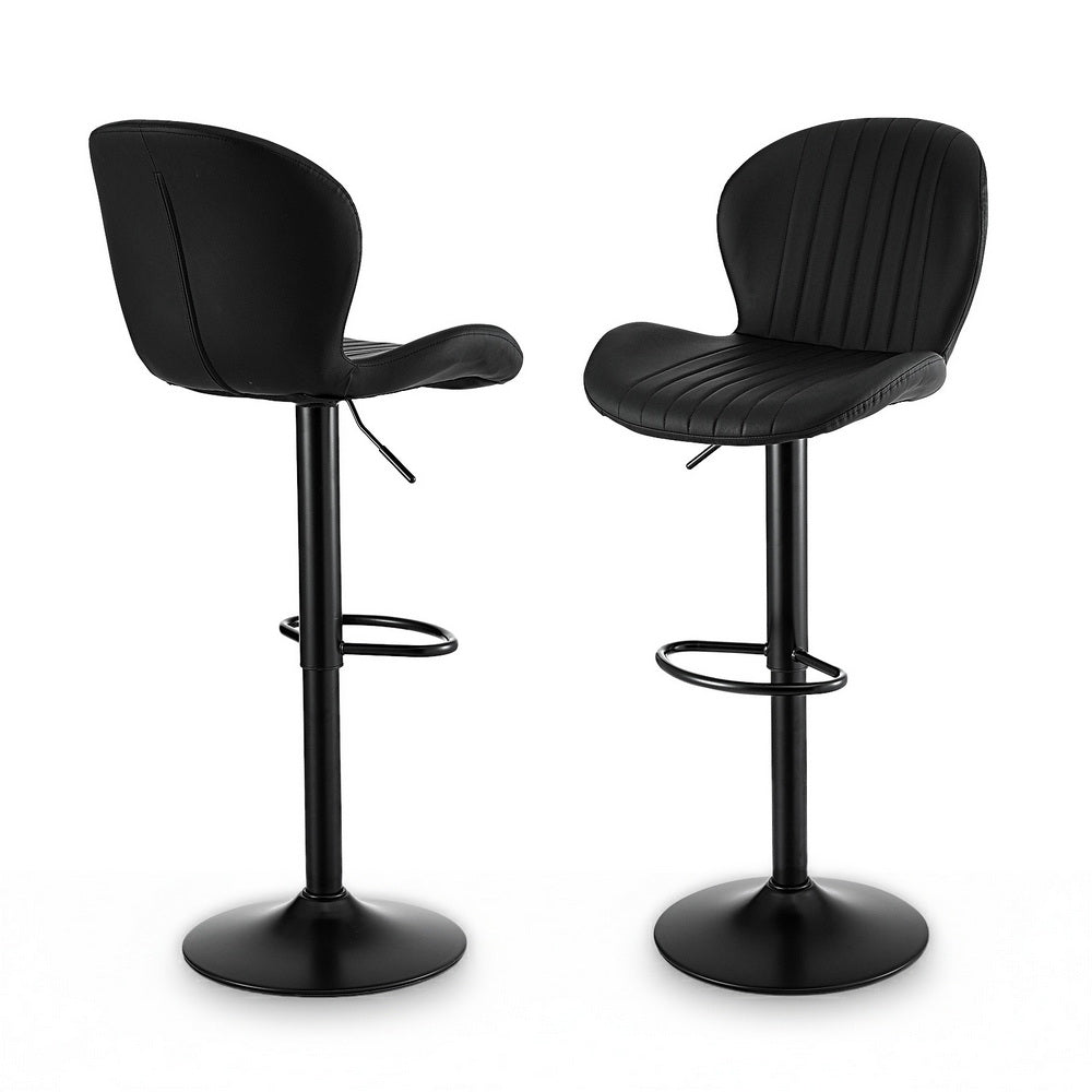 Artiss 2x Bar Stools Kitchen Swivel Gas Lift Counter Chair Shell Leather Black BA-KJ-5681-BKX2