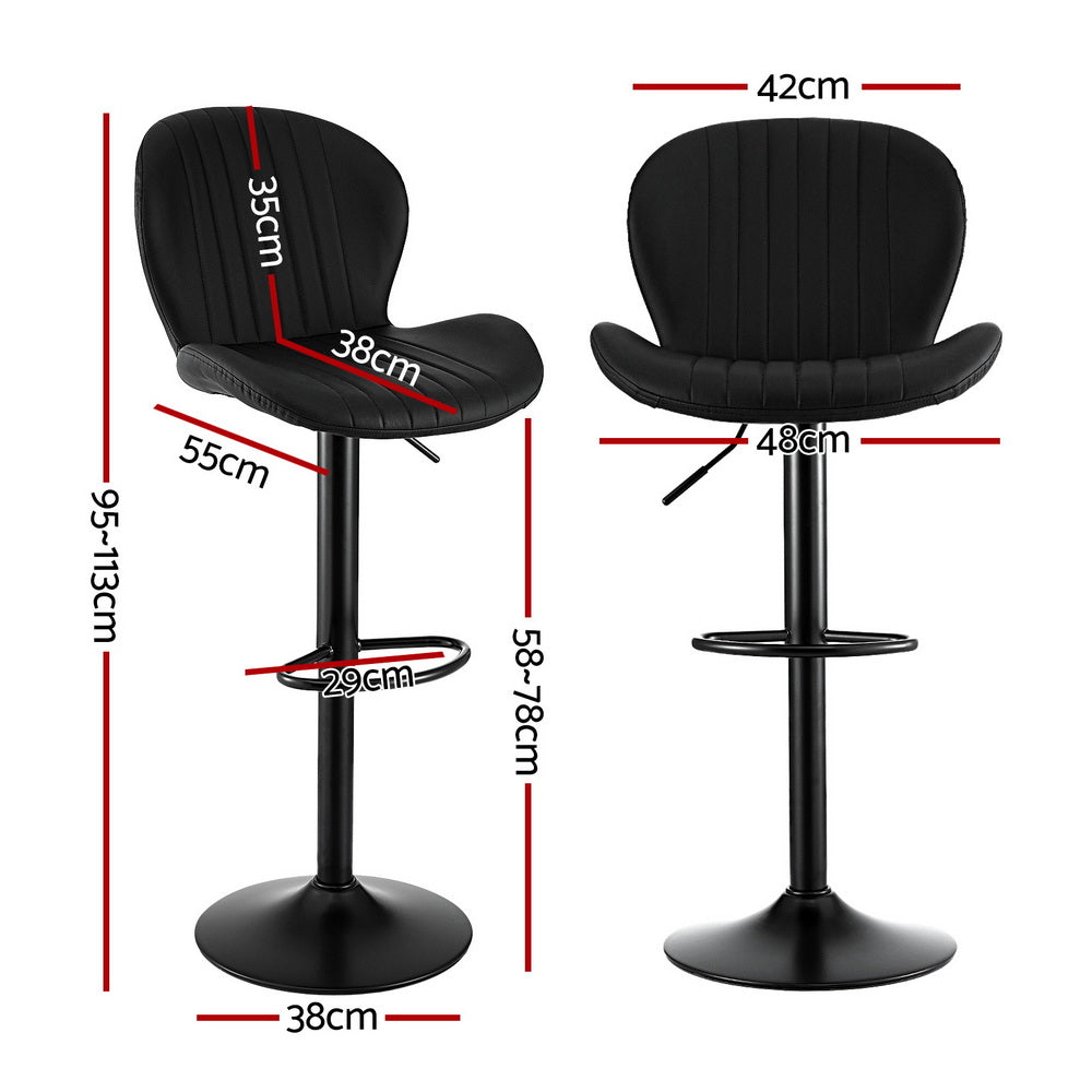 Artiss 2x Bar Stools Kitchen Swivel Gas Lift Counter Chair Shell Leather Black BA-KJ-5681-BKX2