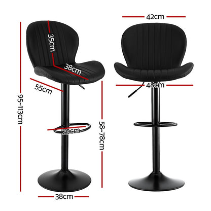 Artiss 2x Bar Stools Kitchen Swivel Gas Lift Counter Chair Shell Leather Black BA-KJ-5681-BKX2