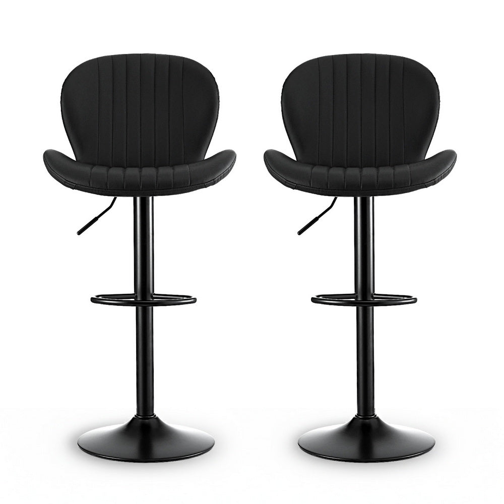 Artiss 2x Bar Stools Kitchen Swivel Gas Lift Counter Chair Shell Leather Black BA-KJ-5681-BKX2