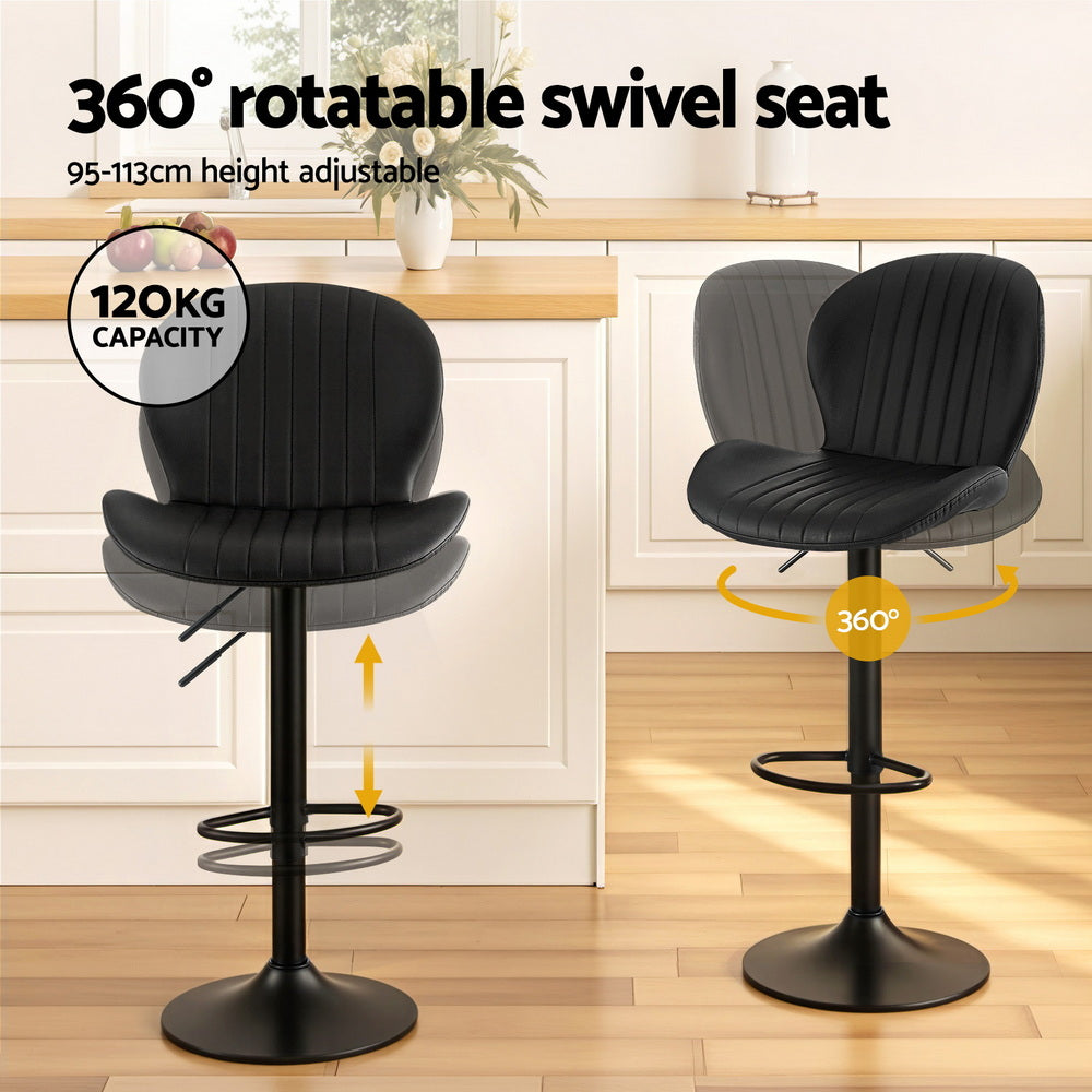 Artiss 2x Bar Stools Kitchen Swivel Gas Lift Counter Chair Shell Leather Black BA-KJ-5681-BKX2
