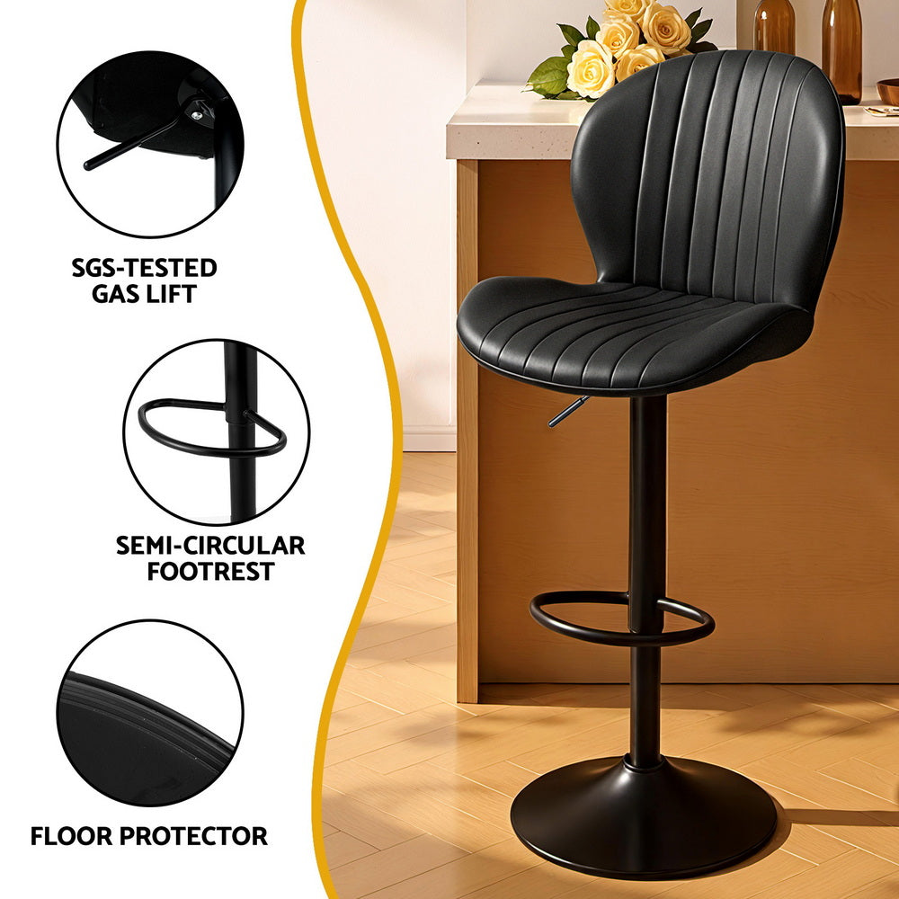Artiss 2x Bar Stools Kitchen Swivel Gas Lift Counter Chair Shell Leather Black BA-KJ-5681-BKX2