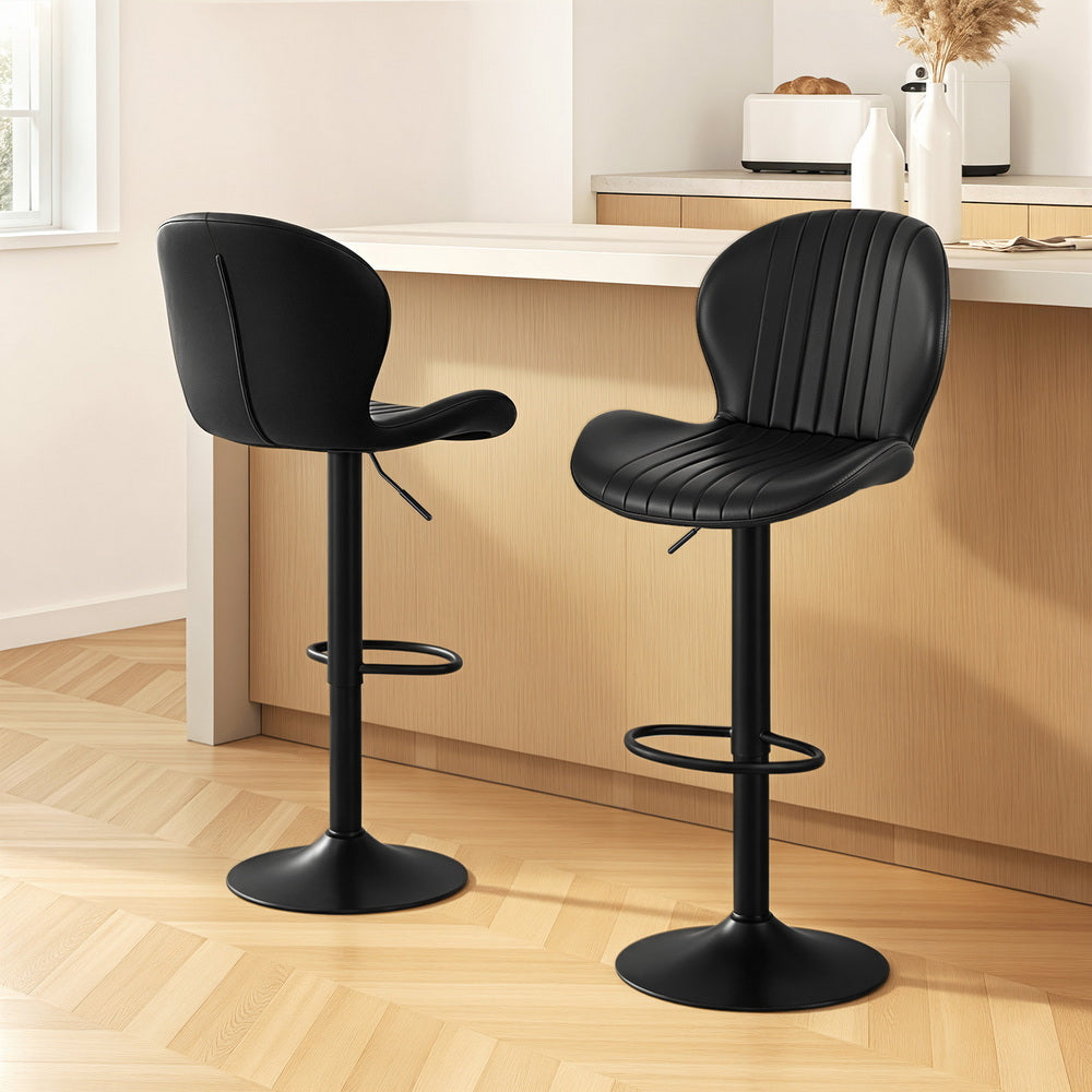 Artiss 2x Bar Stools Kitchen Swivel Gas Lift Counter Chair Shell Leather Black BA-KJ-5681-BKX2