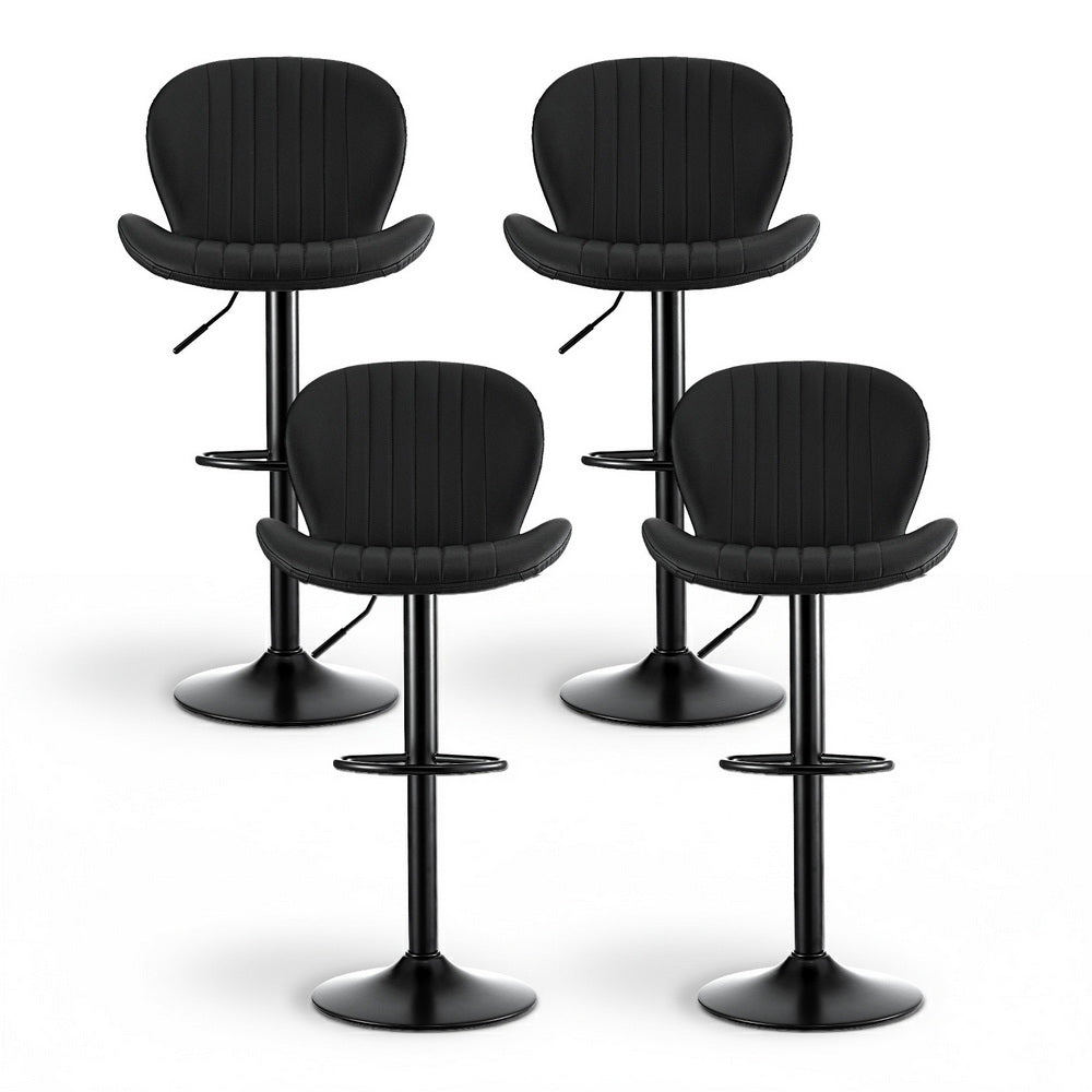Artiss 4x Bar Stools Kitchen Swivel Gas Lift Counter Chair Shell Leather Black BA-KJ-5681-BKX4