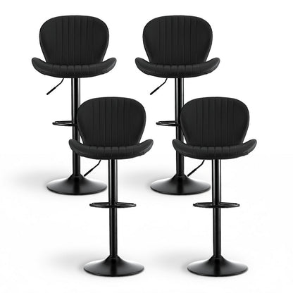Artiss 4x Bar Stools Kitchen Swivel Gas Lift Counter Chair Shell Leather Black BA-KJ-5681-BKX4
