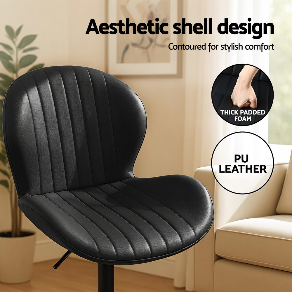 Artiss 4x Bar Stools Kitchen Swivel Gas Lift Counter Chair Shell Leather Black BA-KJ-5681-BKX4