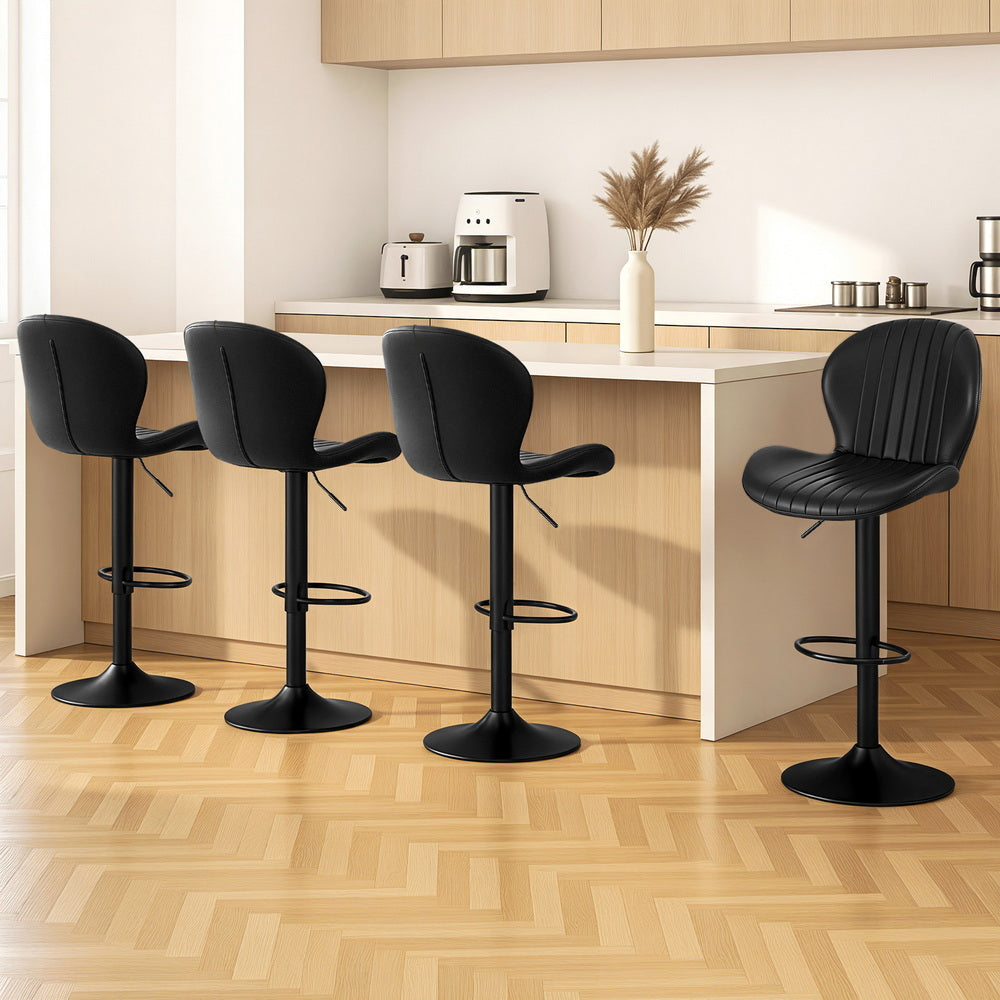 Artiss 4x Bar Stools Kitchen Swivel Gas Lift Counter Chair Shell Leather Black BA-KJ-5681-BKX4