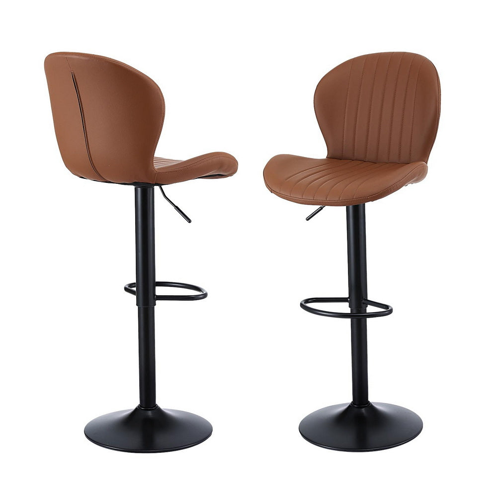 Artiss 2x Bar Stools Kitchen Swivel Gas Lift Counter Chair Shell Leather Brown BA-KJ-5681-BRX2