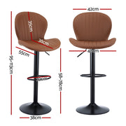Artiss 2x Bar Stools Kitchen Swivel Gas Lift Counter Chair Shell Leather Brown BA-KJ-5681-BRX2