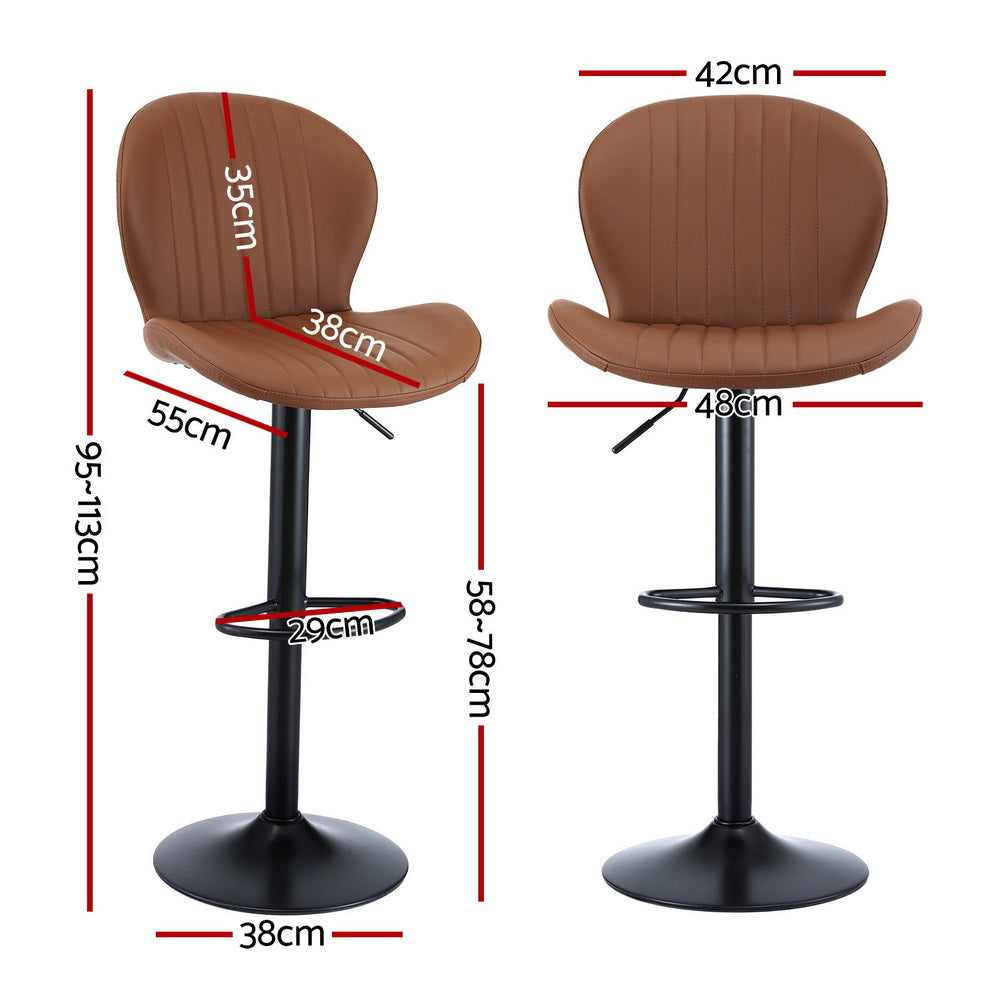 Artiss 2x Bar Stools Kitchen Swivel Gas Lift Counter Chair Shell Leather Brown BA-KJ-5681-BRX2
