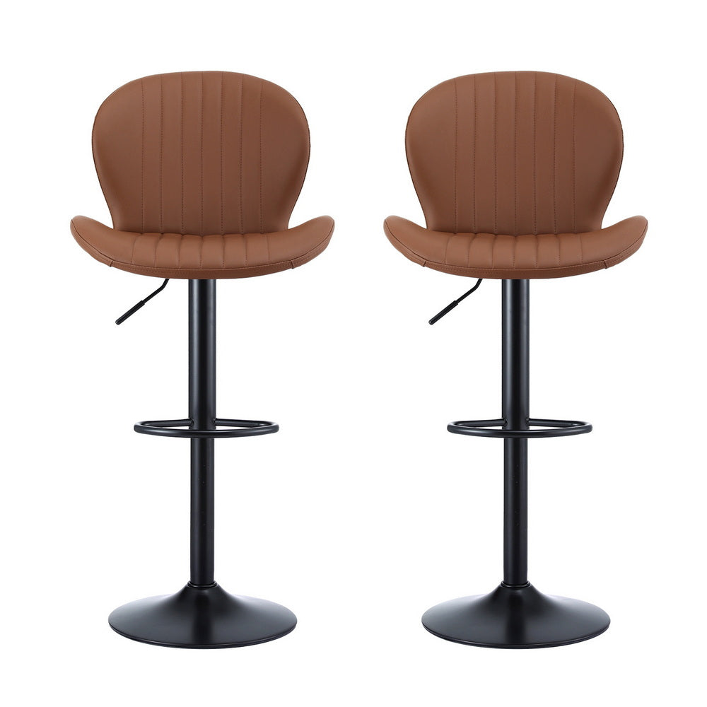 Artiss 2x Bar Stools Kitchen Swivel Gas Lift Counter Chair Shell Leather Brown BA-KJ-5681-BRX2
