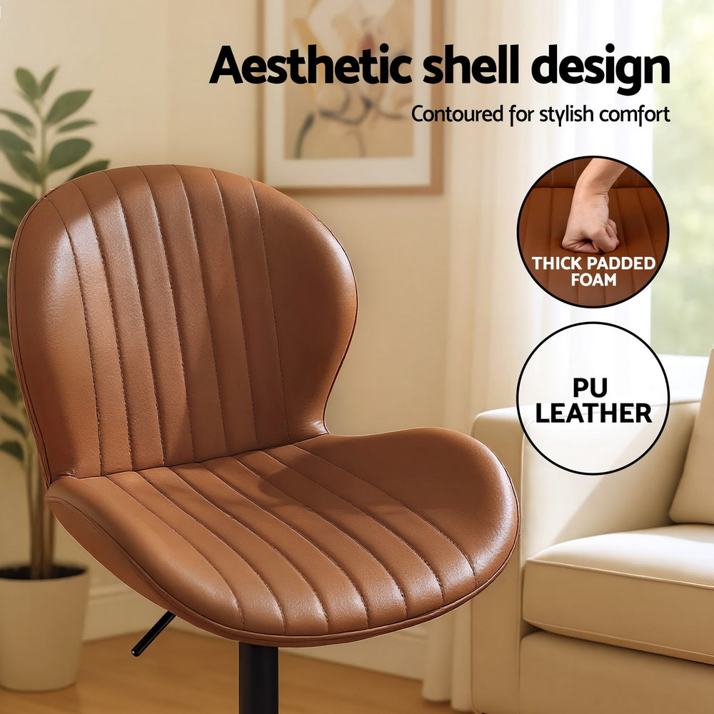 Artiss 2x Bar Stools Kitchen Swivel Gas Lift Counter Chair Shell Leather Brown BA-KJ-5681-BRX2