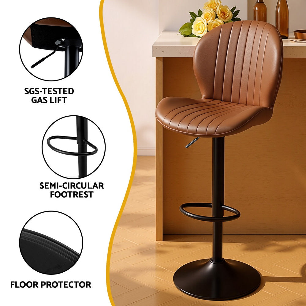 Artiss 2x Bar Stools Kitchen Swivel Gas Lift Counter Chair Shell Leather Brown BA-KJ-5681-BRX2