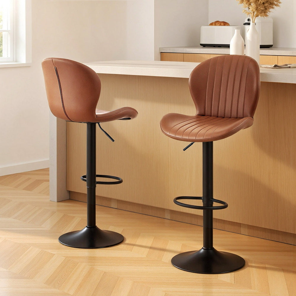 Artiss 2x Bar Stools Kitchen Swivel Gas Lift Counter Chair Shell Leather Brown BA-KJ-5681-BRX2