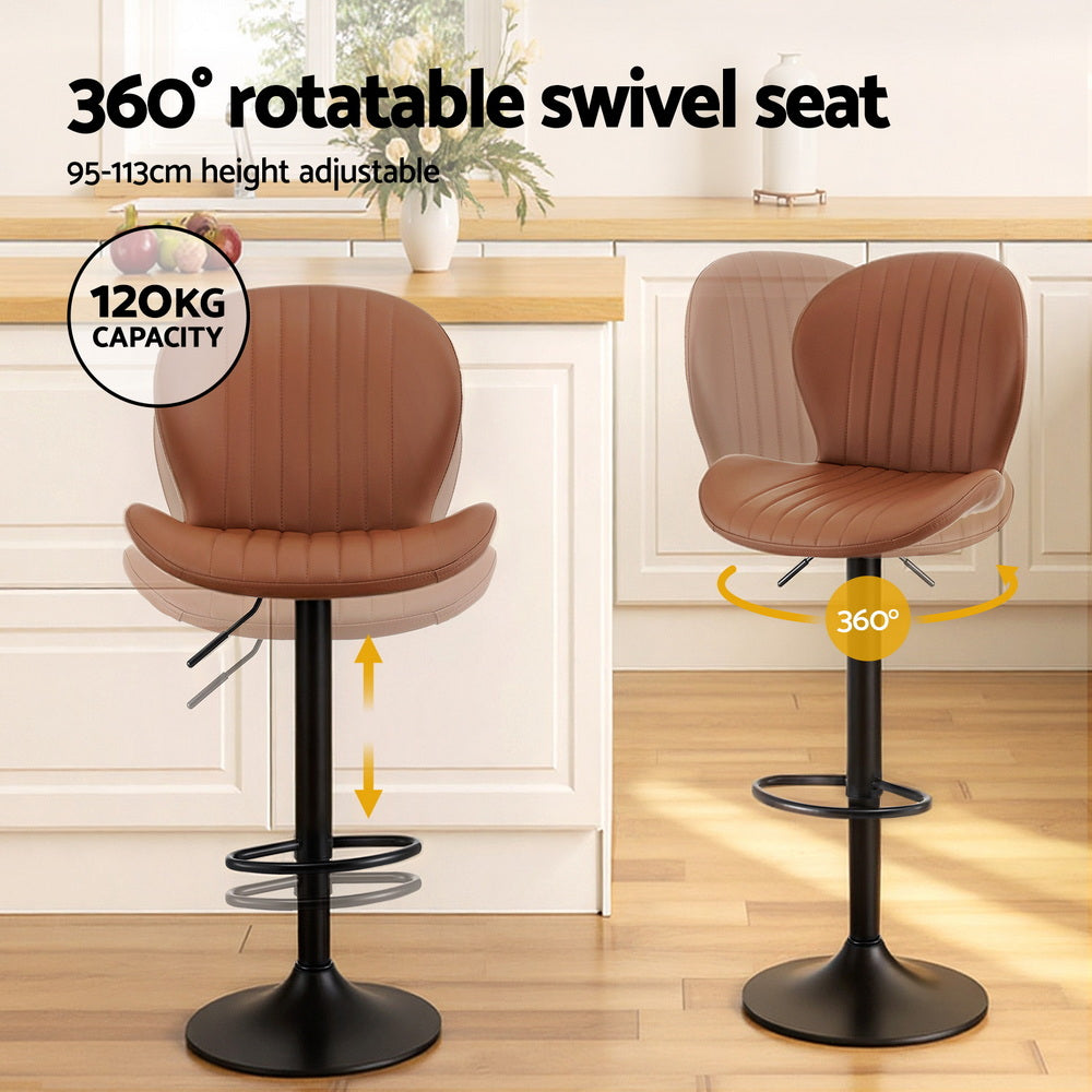 Artiss 4x Bar Stools Kitchen Swivel Gas Lift Counter Chair Shell Leather Brown BA-KJ-5681-BRX4