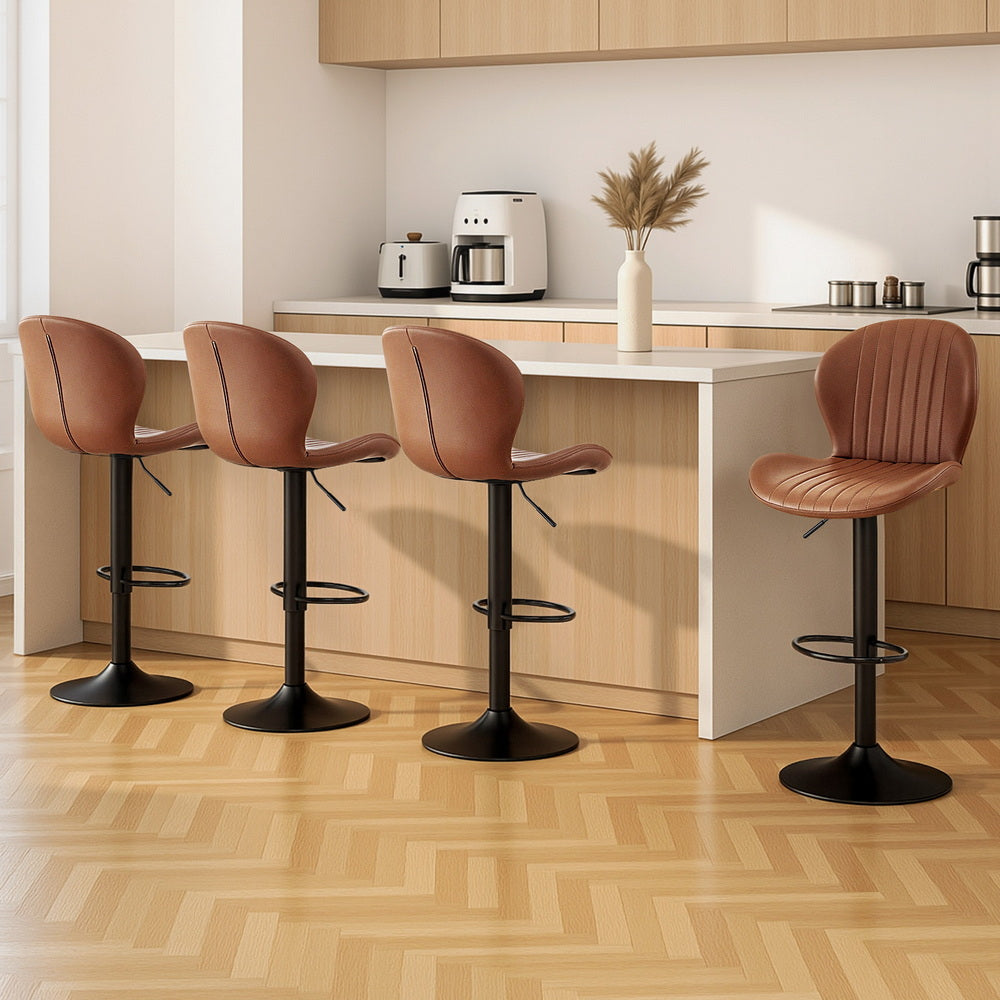 Artiss 4x Bar Stools Kitchen Swivel Gas Lift Counter Chair Shell Leather Brown BA-KJ-5681-BRX4