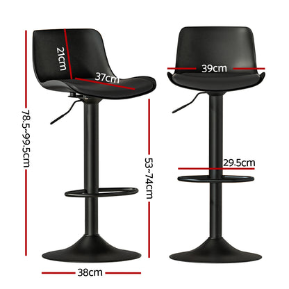 Artiss 2x Bar Stools Padded Seat Gas Lift Black BA-KJ-GL-BPP-SPU-BKX2