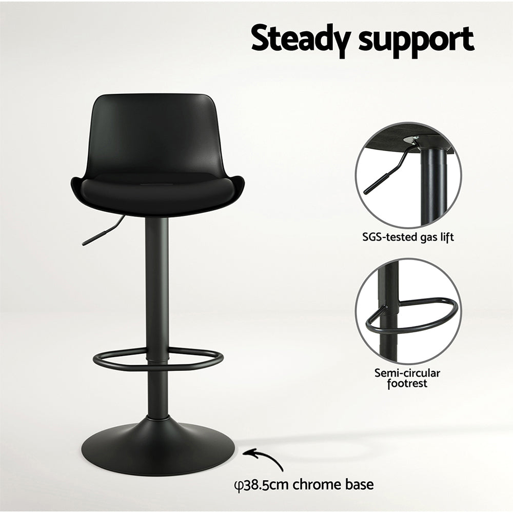 Artiss 2x Bar Stools Padded Seat Gas Lift Black BA-KJ-GL-BPP-SPU-BKX2