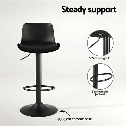 Artiss 2x Bar Stools Padded Seat Gas Lift Black BA-KJ-GL-BPP-SPU-BKX2