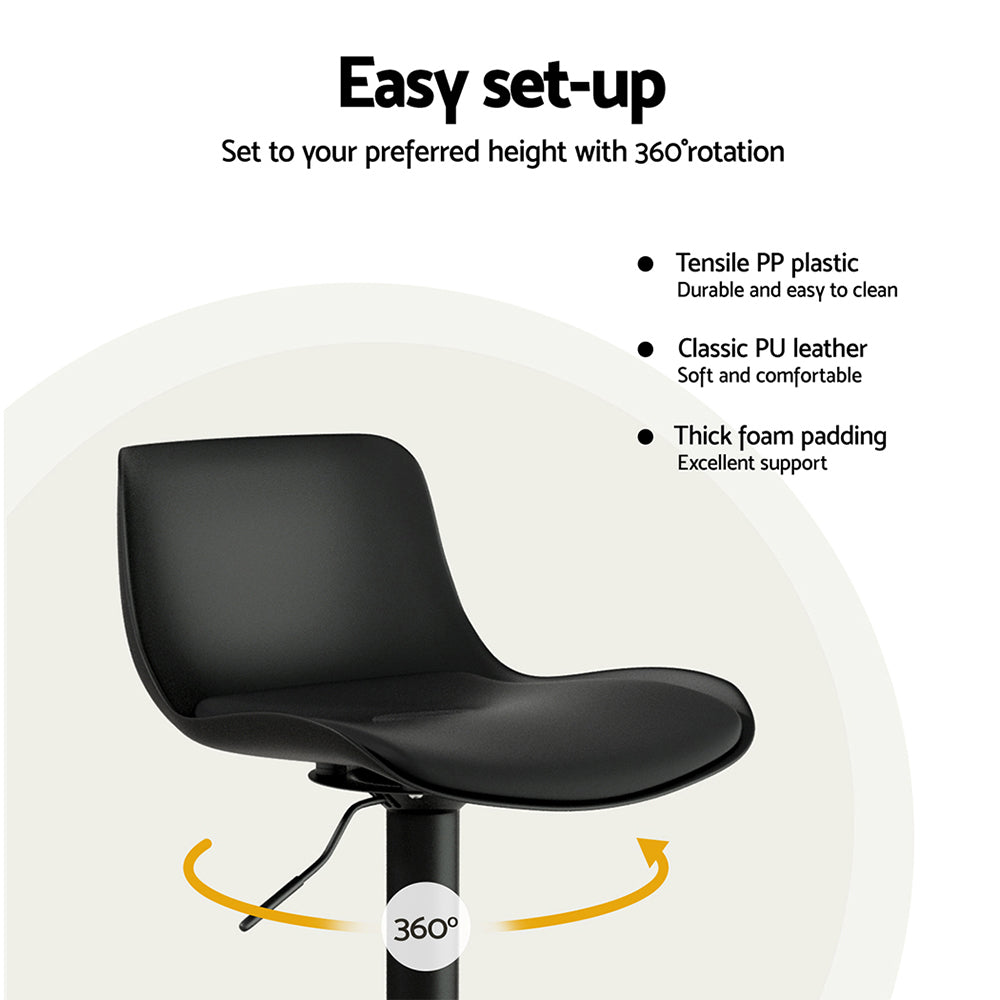 Artiss 2x Bar Stools Padded Seat Gas Lift Black BA-KJ-GL-BPP-SPU-BKX2