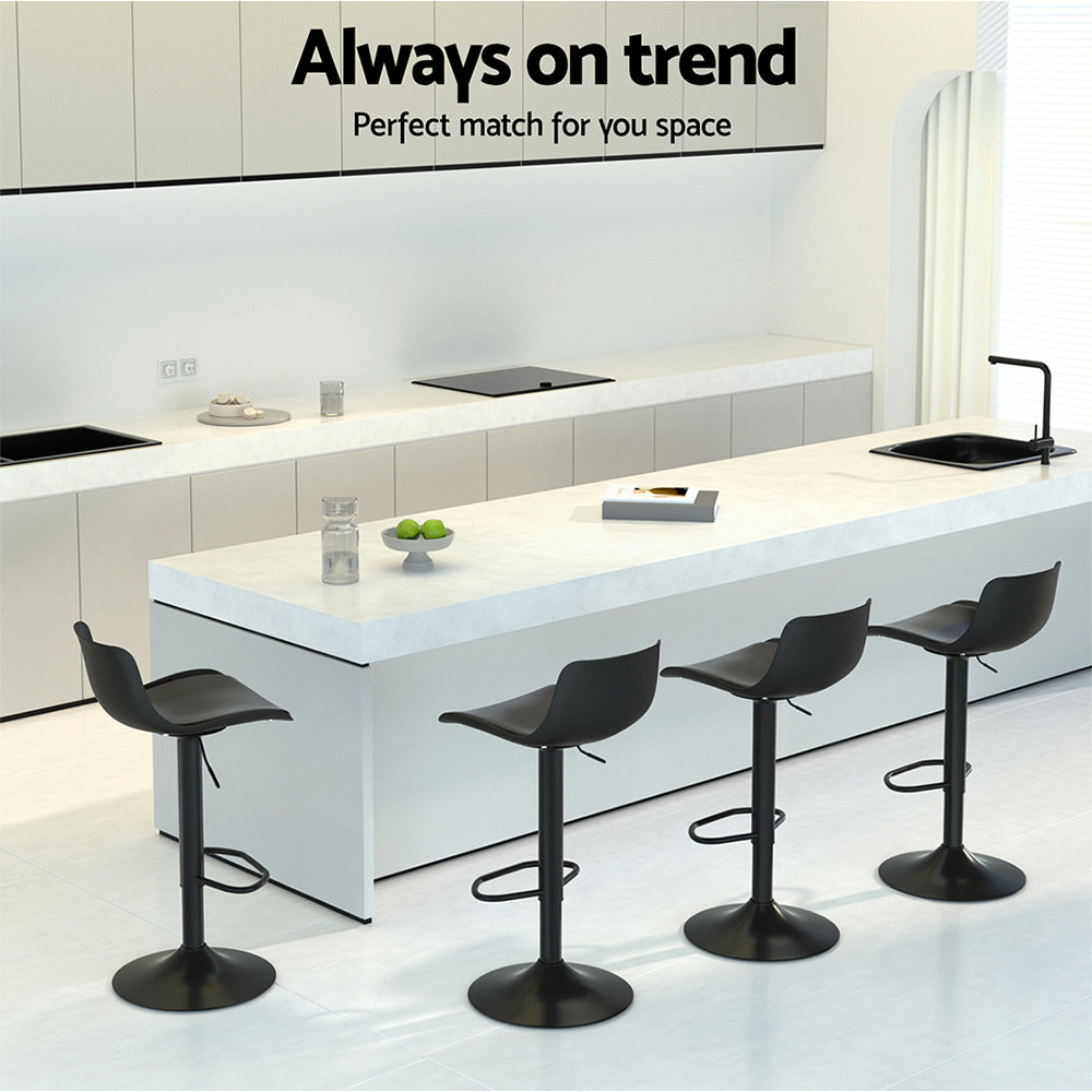 Artiss 2x Bar Stools Padded Seat Gas Lift Black BA-KJ-GL-BPP-SPU-BKX2