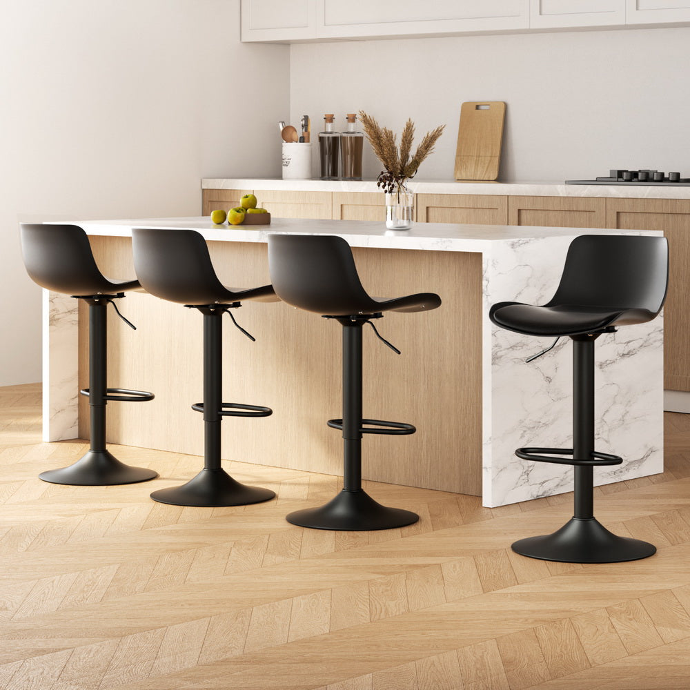 Artiss 4x Bar Stools Padded Seat Gas Lift Black BA-KJ-GL-BPP-SPU-BKX4