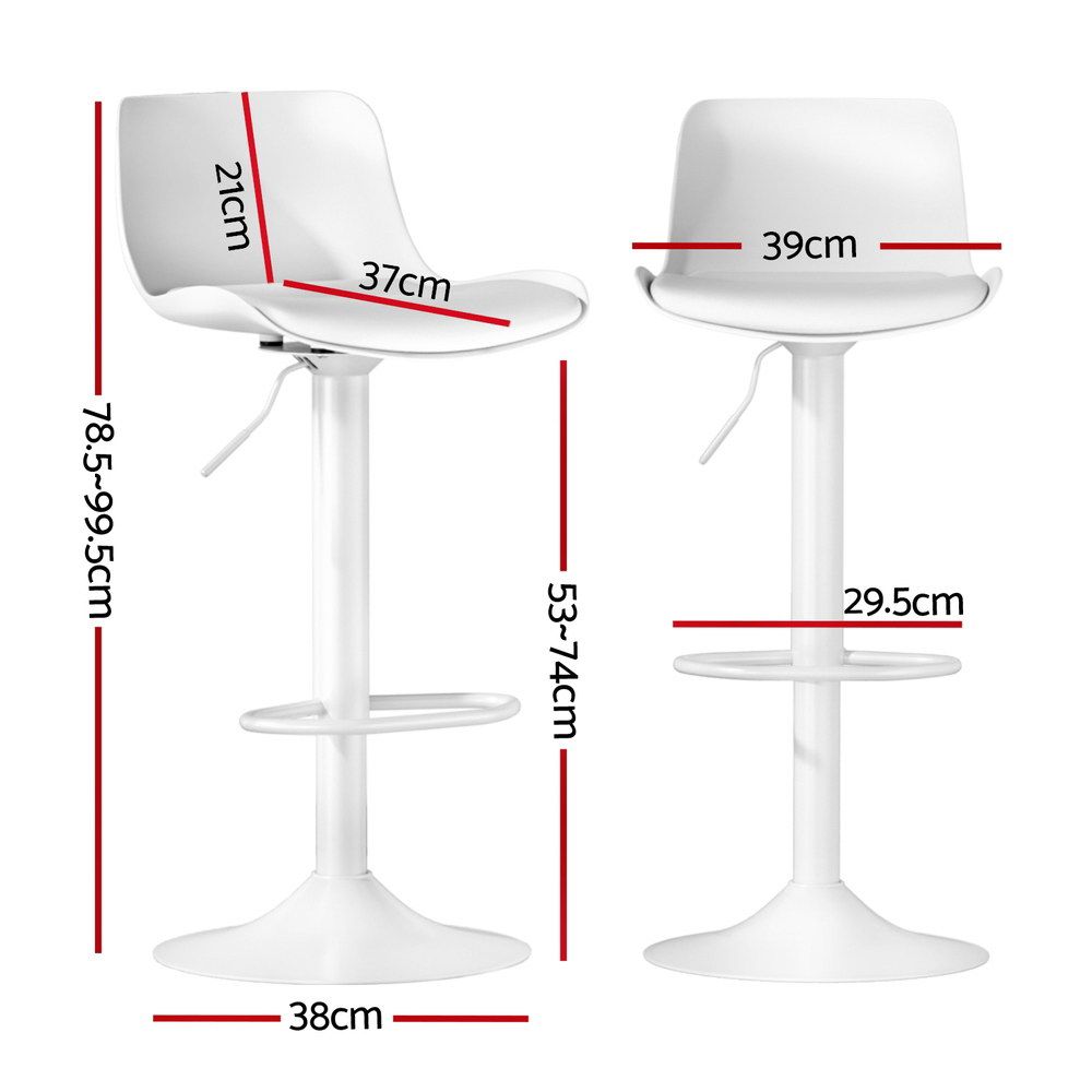 Artiss Bar Stools Kitchen Swivel Gas Lift Stool Leather Dining Chairs White x2 BA-KJ-GL-BPP-SPU-WHX2