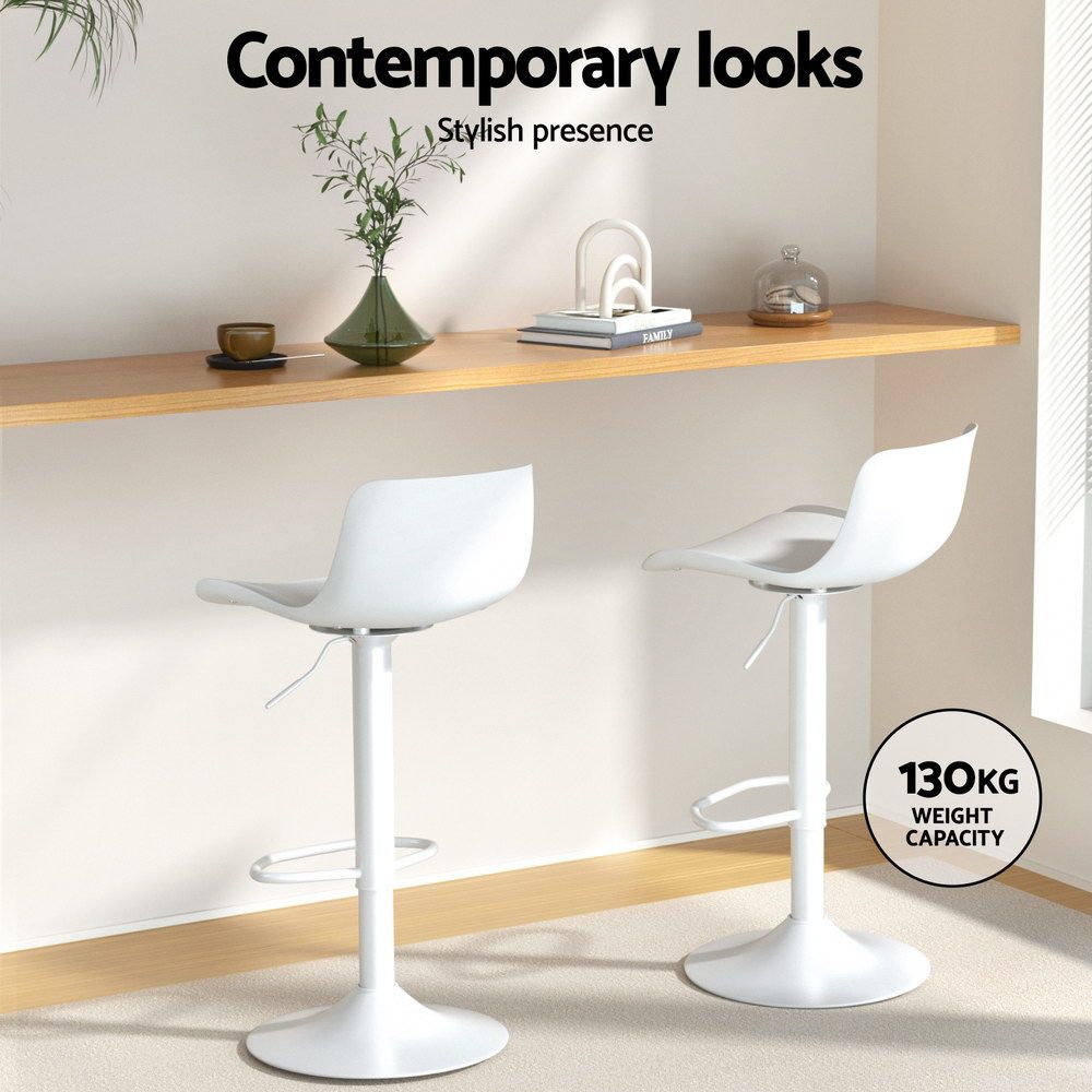 Artiss Bar Stools Kitchen Swivel Gas Lift Stool Leather Dining Chairs White x2 BA-KJ-GL-BPP-SPU-WHX2