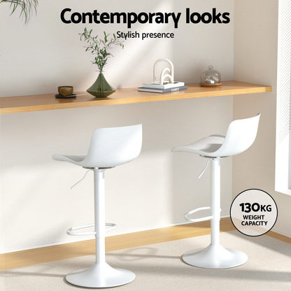 Artiss Bar Stools Kitchen Swivel Gas Lift Stool Leather Dining Chairs White x2 BA-KJ-GL-BPP-SPU-WHX2