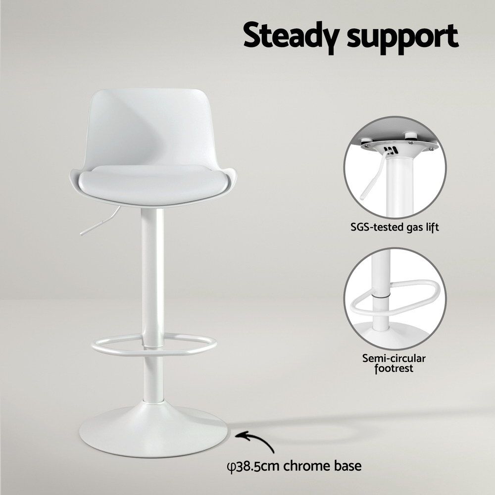 Artiss Bar Stools Kitchen Swivel Gas Lift Stool Leather Dining Chairs White x2 BA-KJ-GL-BPP-SPU-WHX2