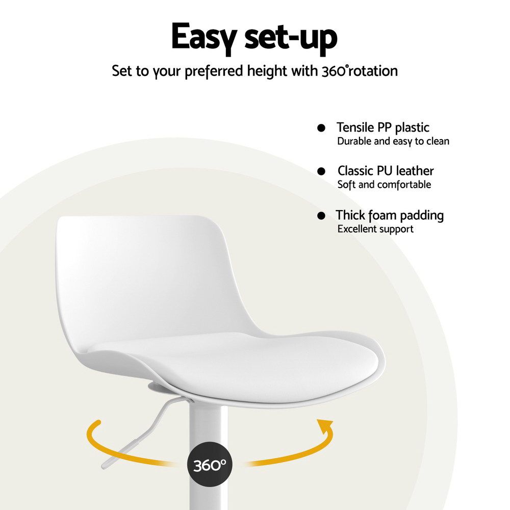 Artiss Bar Stools Kitchen Swivel Gas Lift Stool Leather Dining Chairs White x2 BA-KJ-GL-BPP-SPU-WHX2