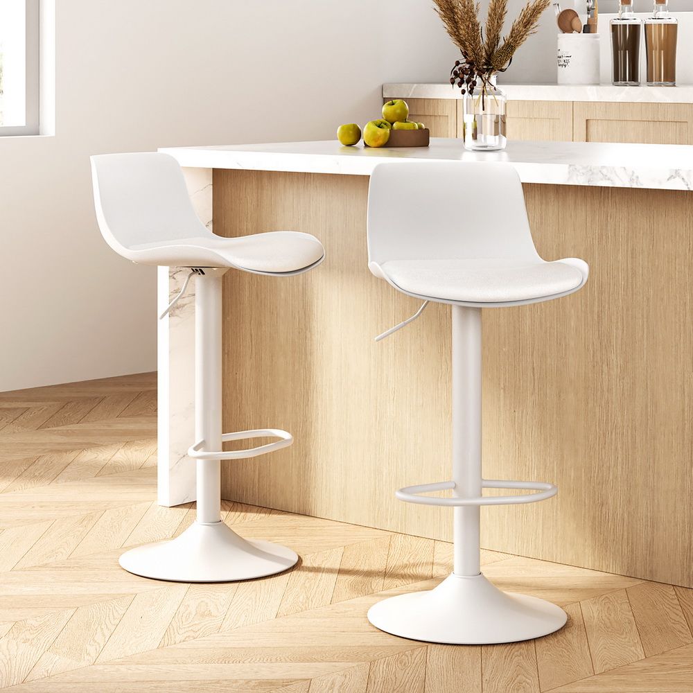 Artiss Bar Stools Kitchen Swivel Gas Lift Stool Leather Dining Chairs White x2 BA-KJ-GL-BPP-SPU-WHX2