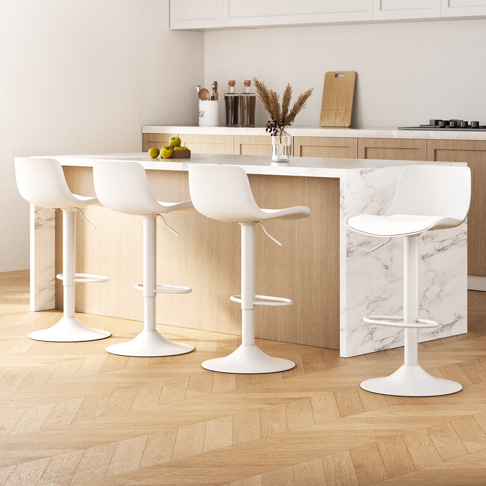 4x Artiss Bar Stools Kitchen Swivel Gas Lift Stool Leather Dining Chairs White BA-KJ-GL-BPP-SPU-WHX4