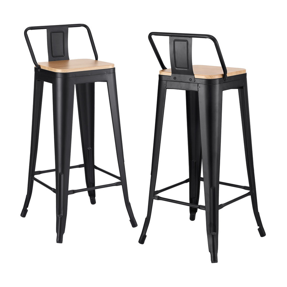Artiss 2x Bar Stools Kitchen Counter High Chair Dining Stackable Metal Black BA-KJ-J004-WDX2