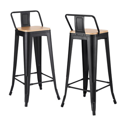 Artiss 2x Bar Stools Kitchen Counter High Chair Dining Stackable Metal Black BA-KJ-J004-WDX2