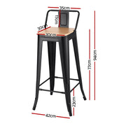 Artiss 2x Bar Stools Kitchen Counter High Chair Dining Stackable Metal Black BA-KJ-J004-WDX2