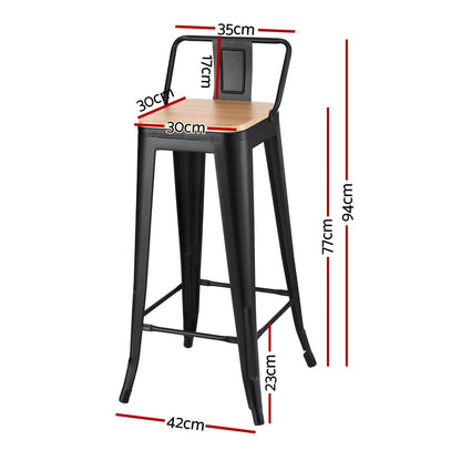 Artiss 2x Bar Stools Kitchen Counter High Chair Dining Stackable Metal Black BA-KJ-J004-WDX2
