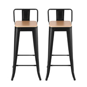 Artiss 2x Bar Stools Kitchen Counter High Chair Dining Stackable Metal Black BA-KJ-J004-WDX2