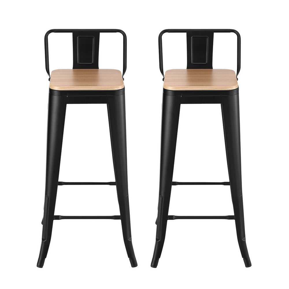 Artiss 2x Bar Stools Kitchen Counter High Chair Dining Stackable Metal Black BA-KJ-J004-WDX2