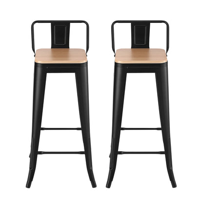 Artiss 2x Bar Stools Kitchen Counter High Chair Dining Stackable Metal Black BA-KJ-J004-WDX2