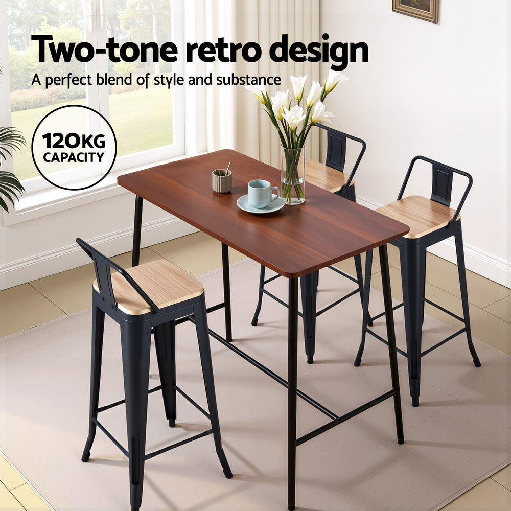 Artiss 2x Bar Stools Kitchen Counter High Chair Dining Stackable Metal Black BA-KJ-J004-WDX2
