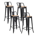 Artiss 4x Bar Stools Kitchen Counter High Chair Dining Stackable Metal Black BA-KJ-J004-WDX4