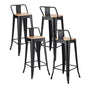 Artiss 4x Bar Stools Kitchen Counter High Chair Dining Stackable Metal Black BA-KJ-J004-WDX4