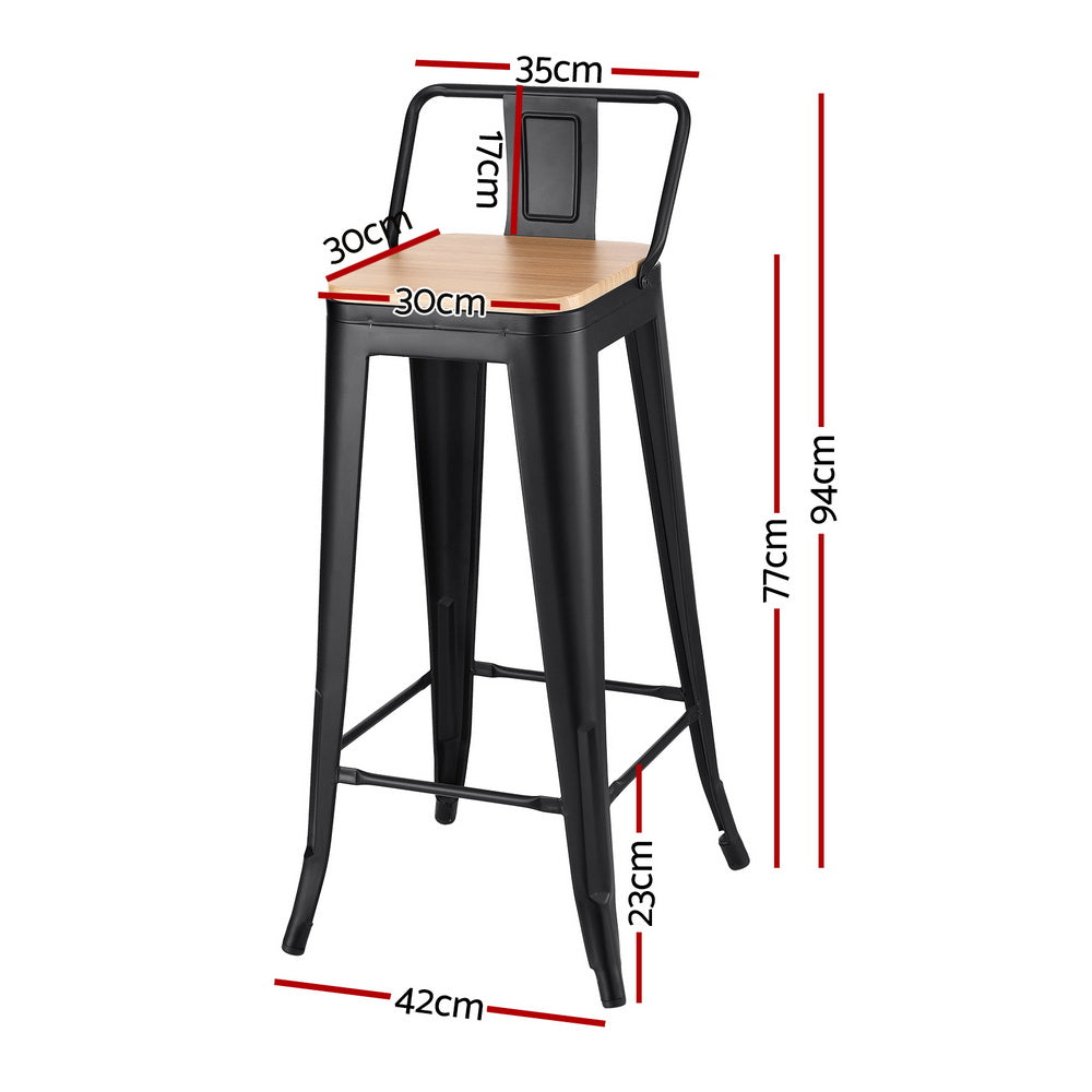 Artiss 4x Bar Stools Kitchen Counter High Chair Dining Stackable Metal Black BA-KJ-J004-WDX4