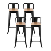 Artiss 4x Bar Stools Kitchen Counter High Chair Dining Stackable Metal Black BA-KJ-J004-WDX4